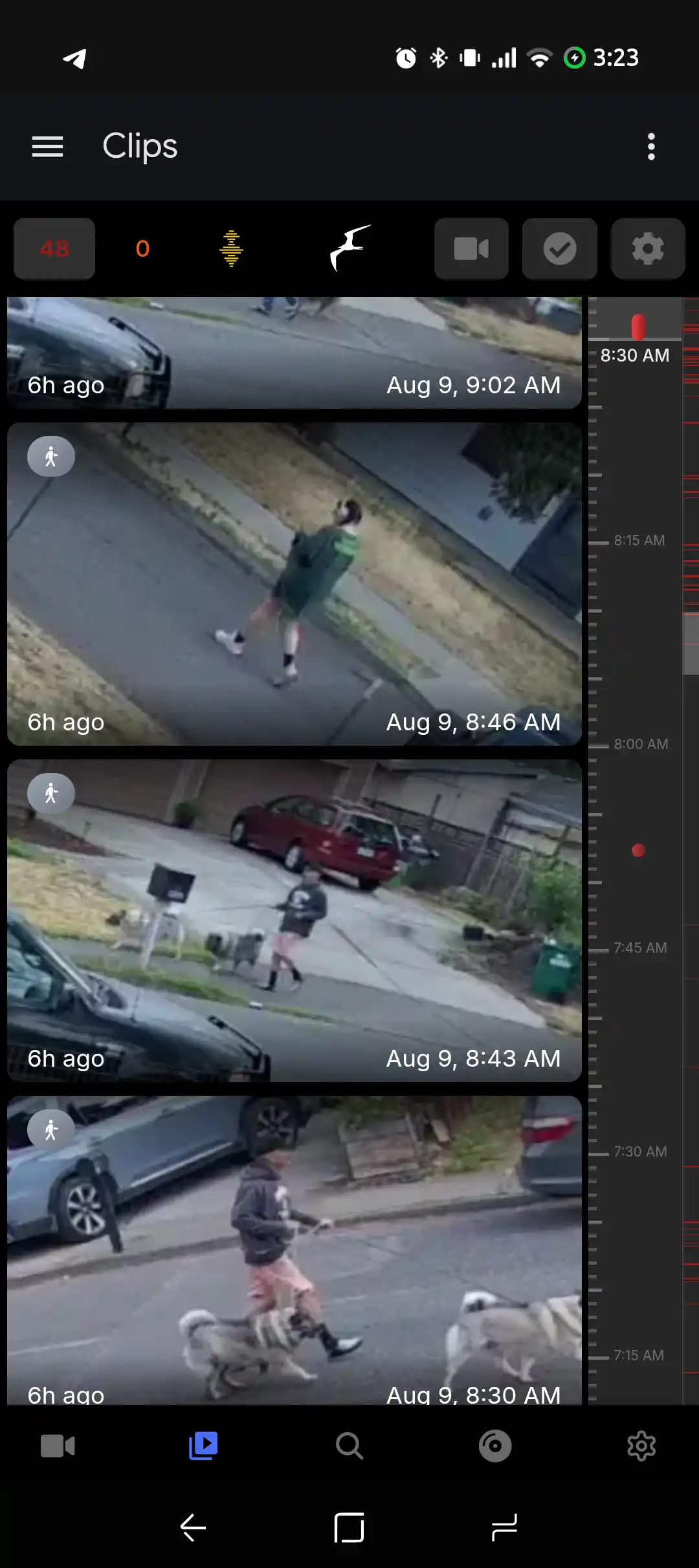 Browsing camera clips inside the app