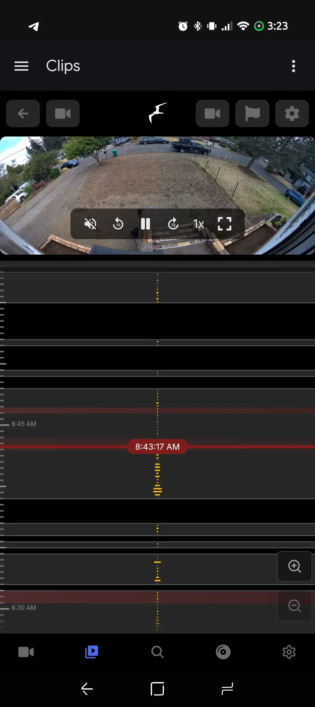 Live camera view with playback controls