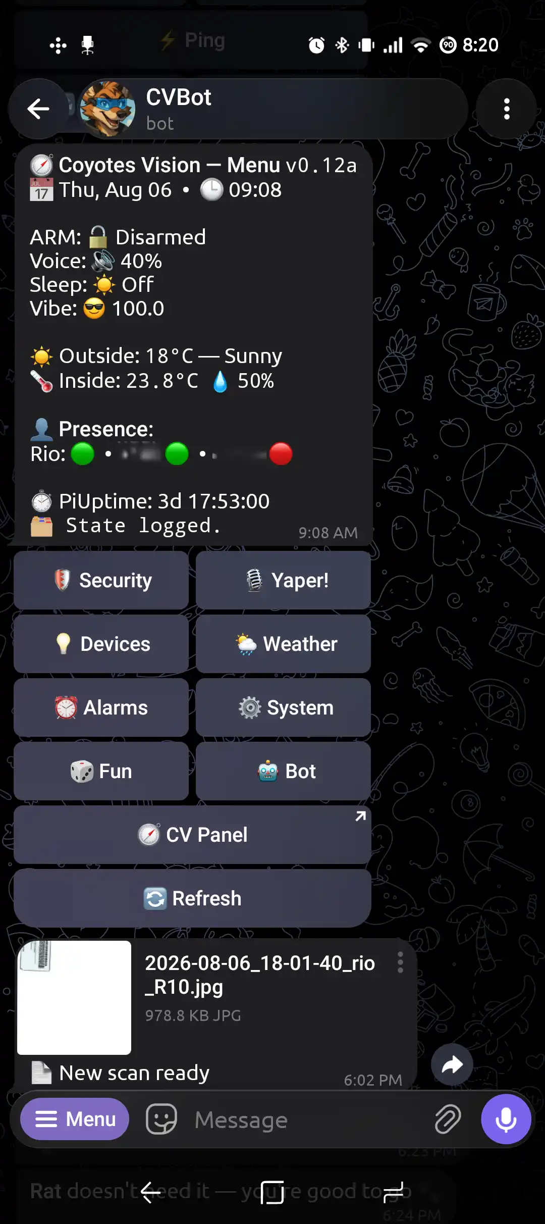CVBot status summary and a new mail scan