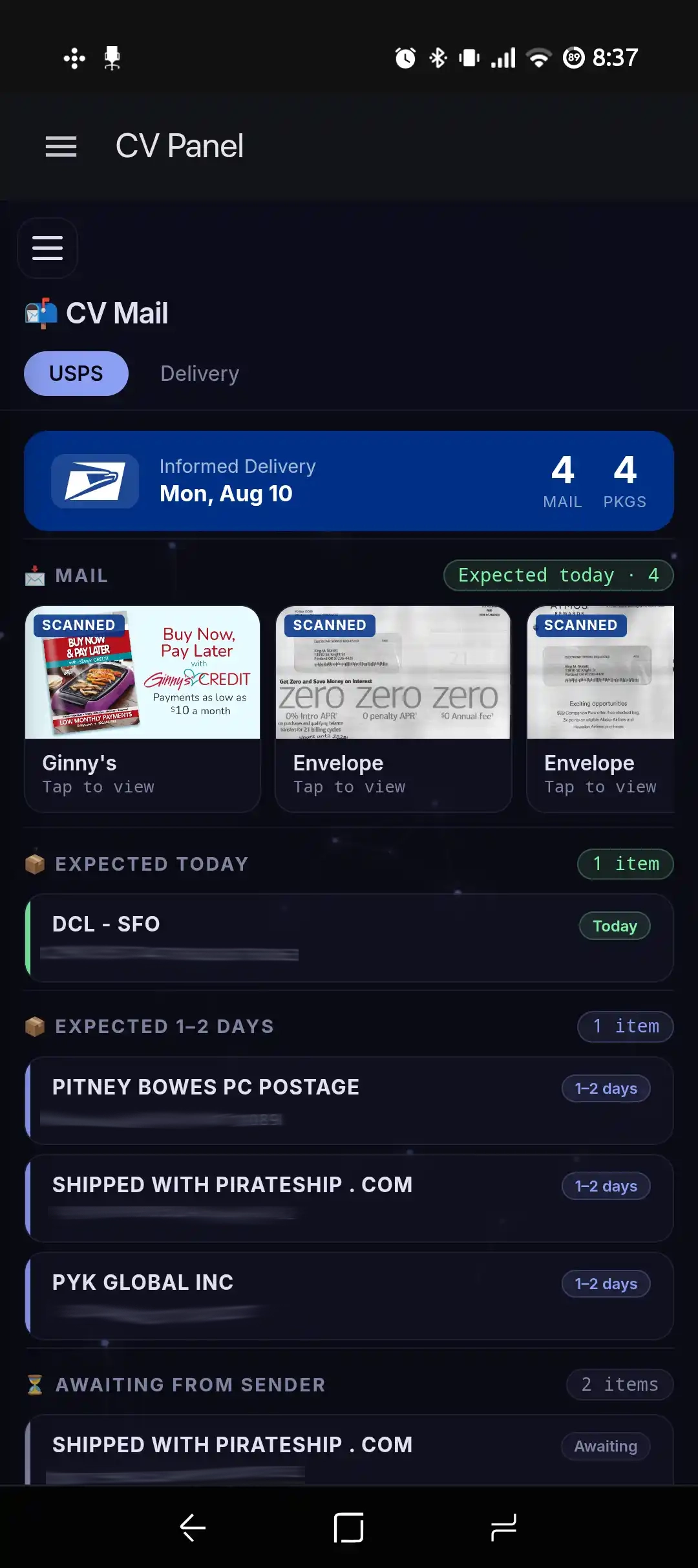 USPS Informed Delivery and package list